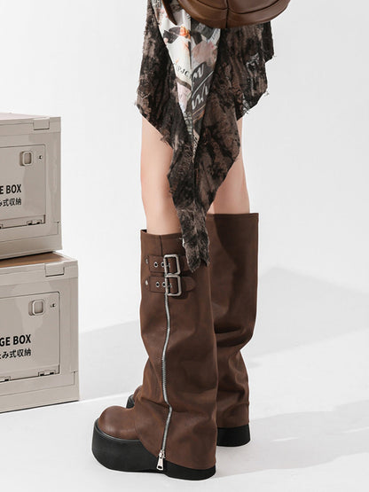 Side-Zip Knee-High Platform Boots