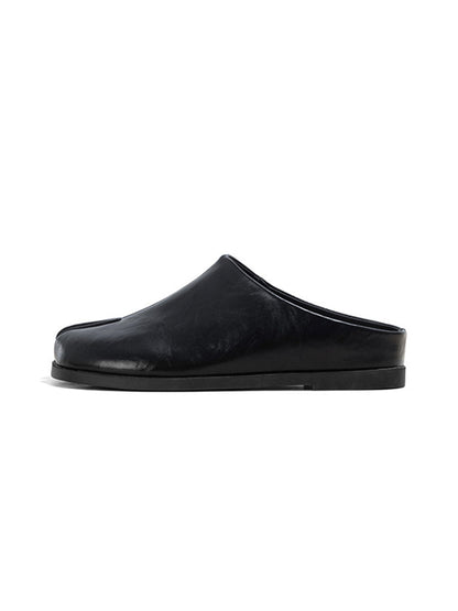 Split-Toe Leather Backless Flat Mules