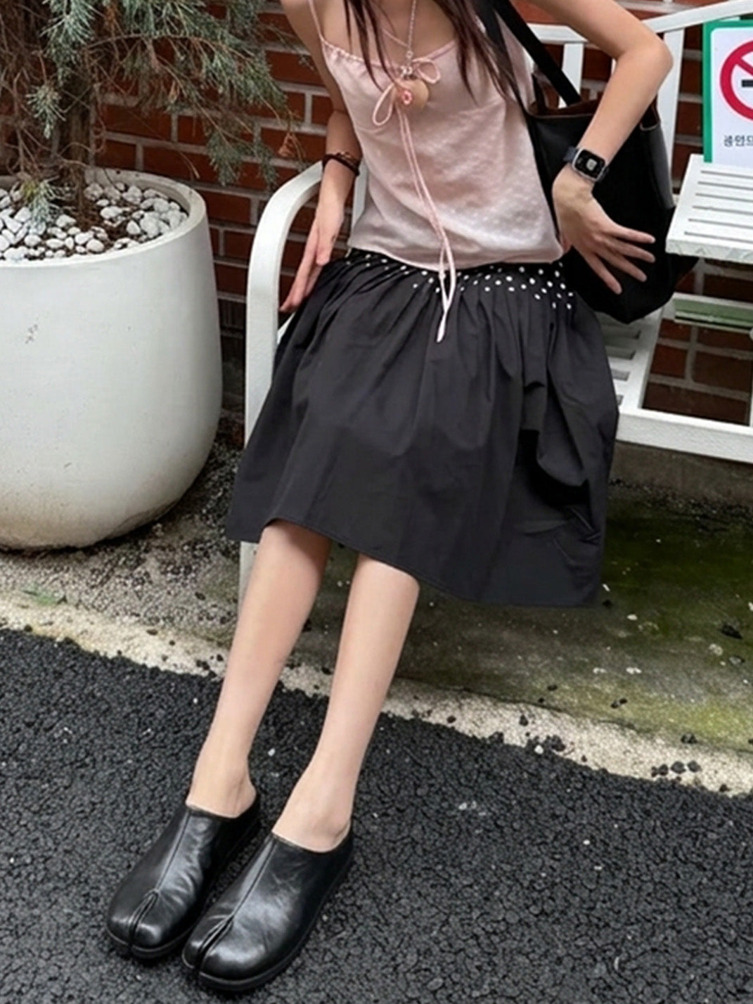 Split-Toe Leather Backless Flat Mules