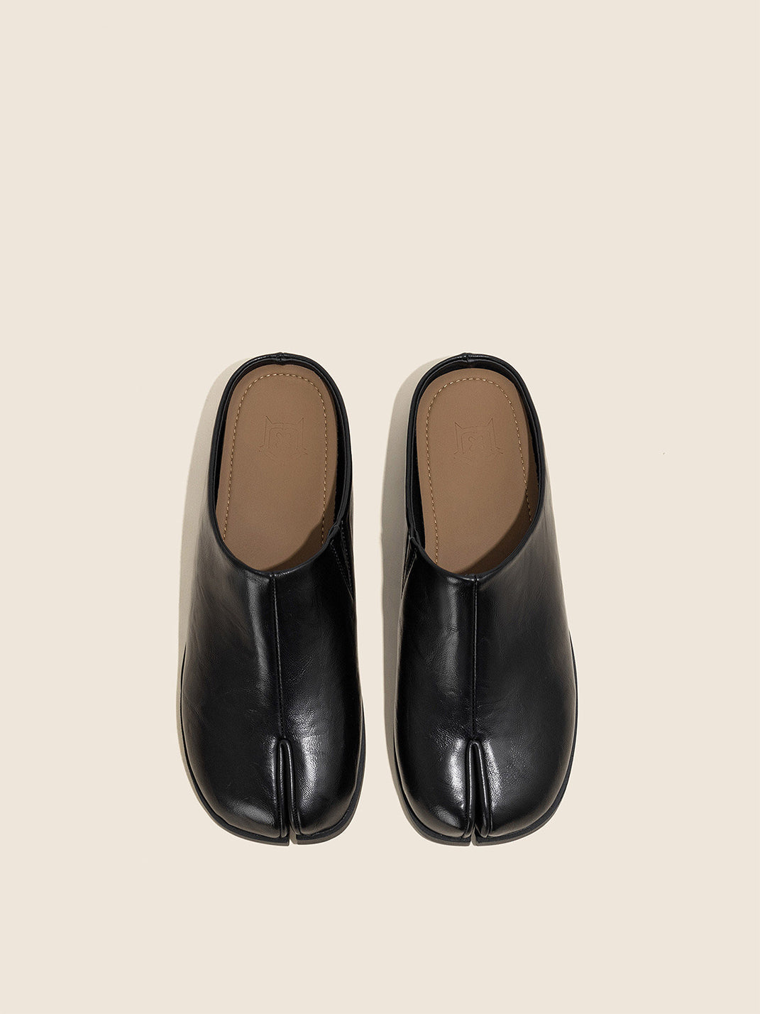 Split-Toe Leather Backless Flat Mules
