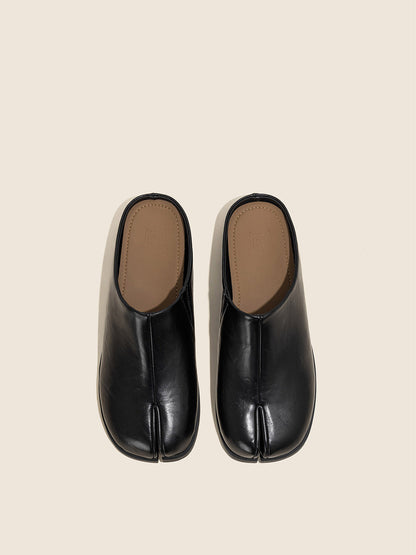 Split-Toe Leather Backless Flat Mules