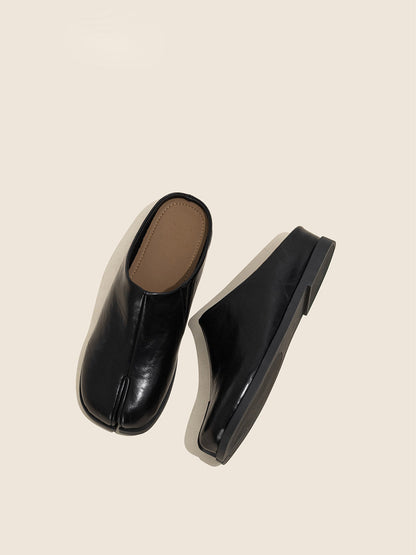 Split-Toe Leather Backless Flat Mules
