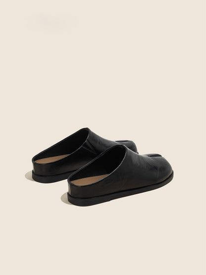 Split-Toe Leather Backless Flat Mules