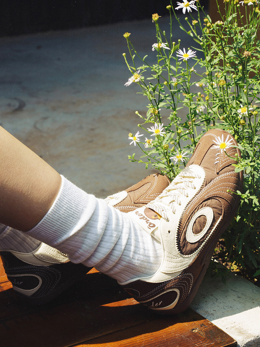 Brown Swirl-Panel Retro Trainers