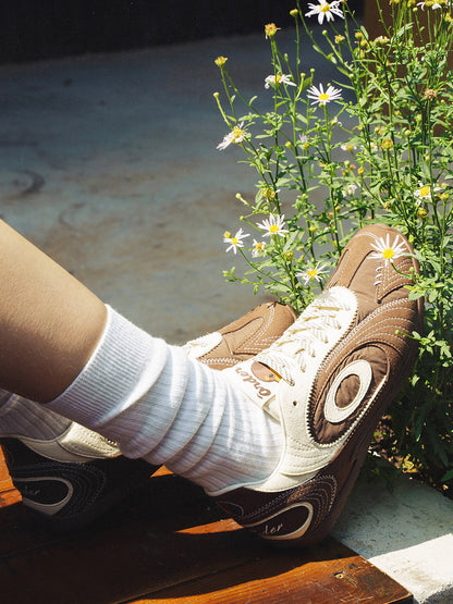 Brown Swirl-Panel Retro Trainers