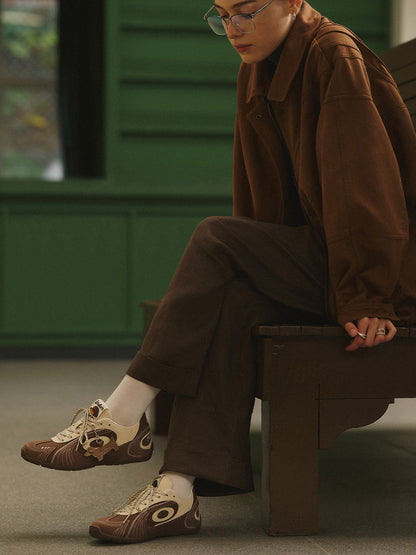 Brown Swirl-Panel Retro Trainers