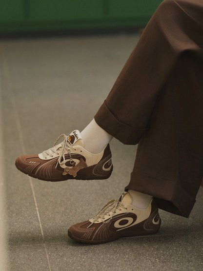 Brown Swirl-Panel Retro Trainers