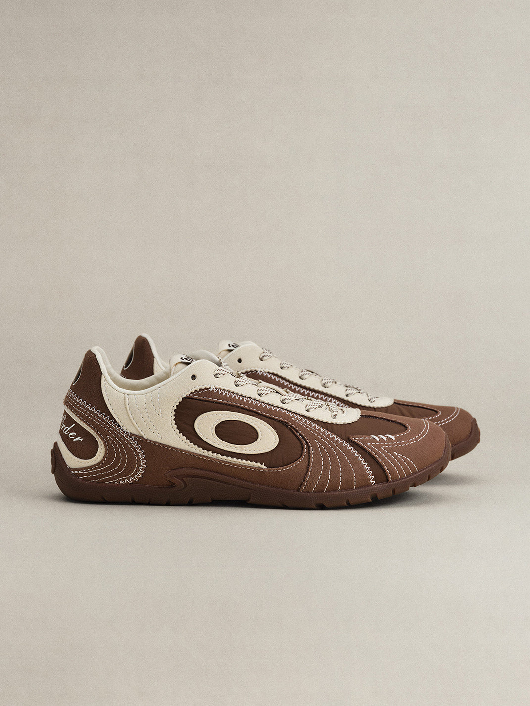 Brown Swirl-Panel Retro Trainers