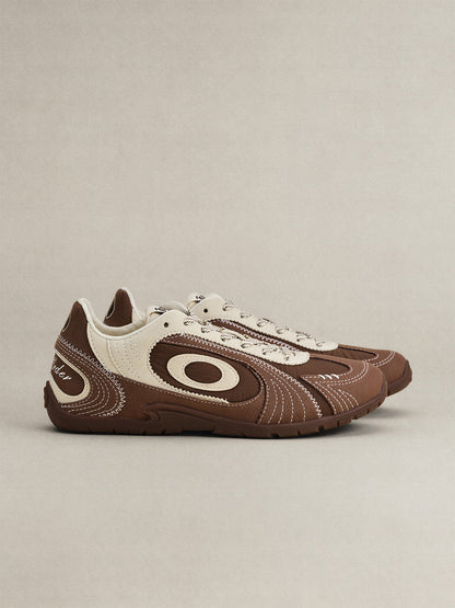 Brown Swirl-Panel Retro Trainers