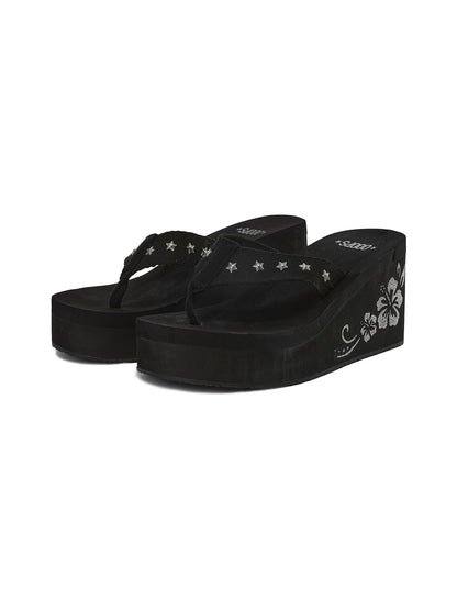 Floral-Embroidered Platform Flip-Flops