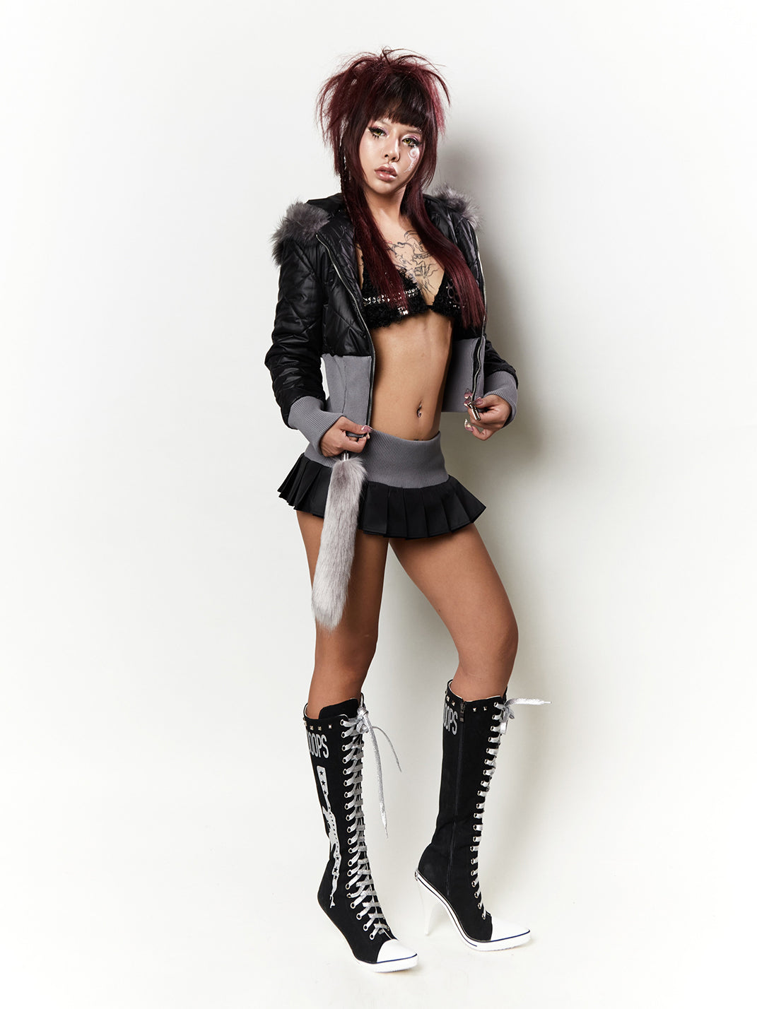 Graphic-Print Clear-Heel Studded Tall Boots