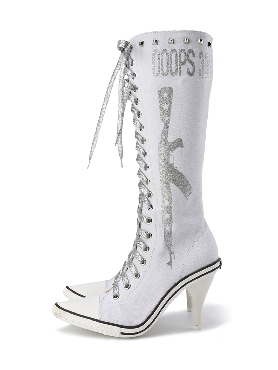 Graphic-Print Clear-Heel Studded Tall Boots