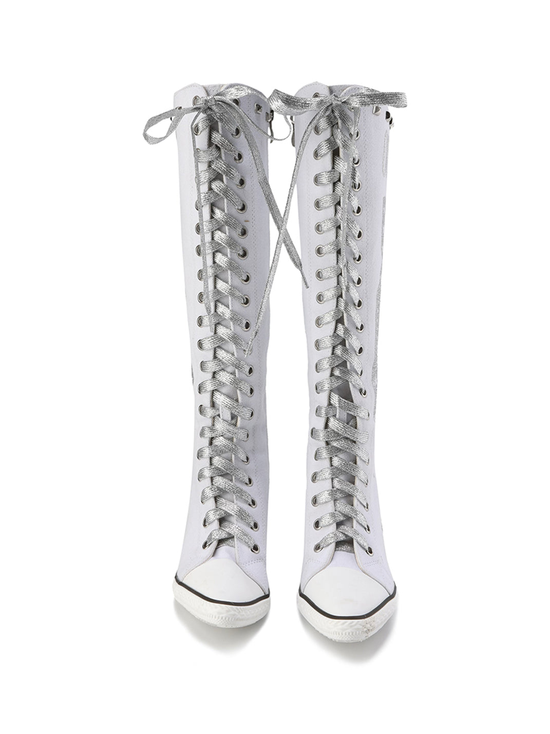 Graphic-Print Clear-Heel Studded Tall Boots