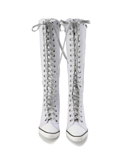 Graphic-Print Clear-Heel Studded Tall Boots