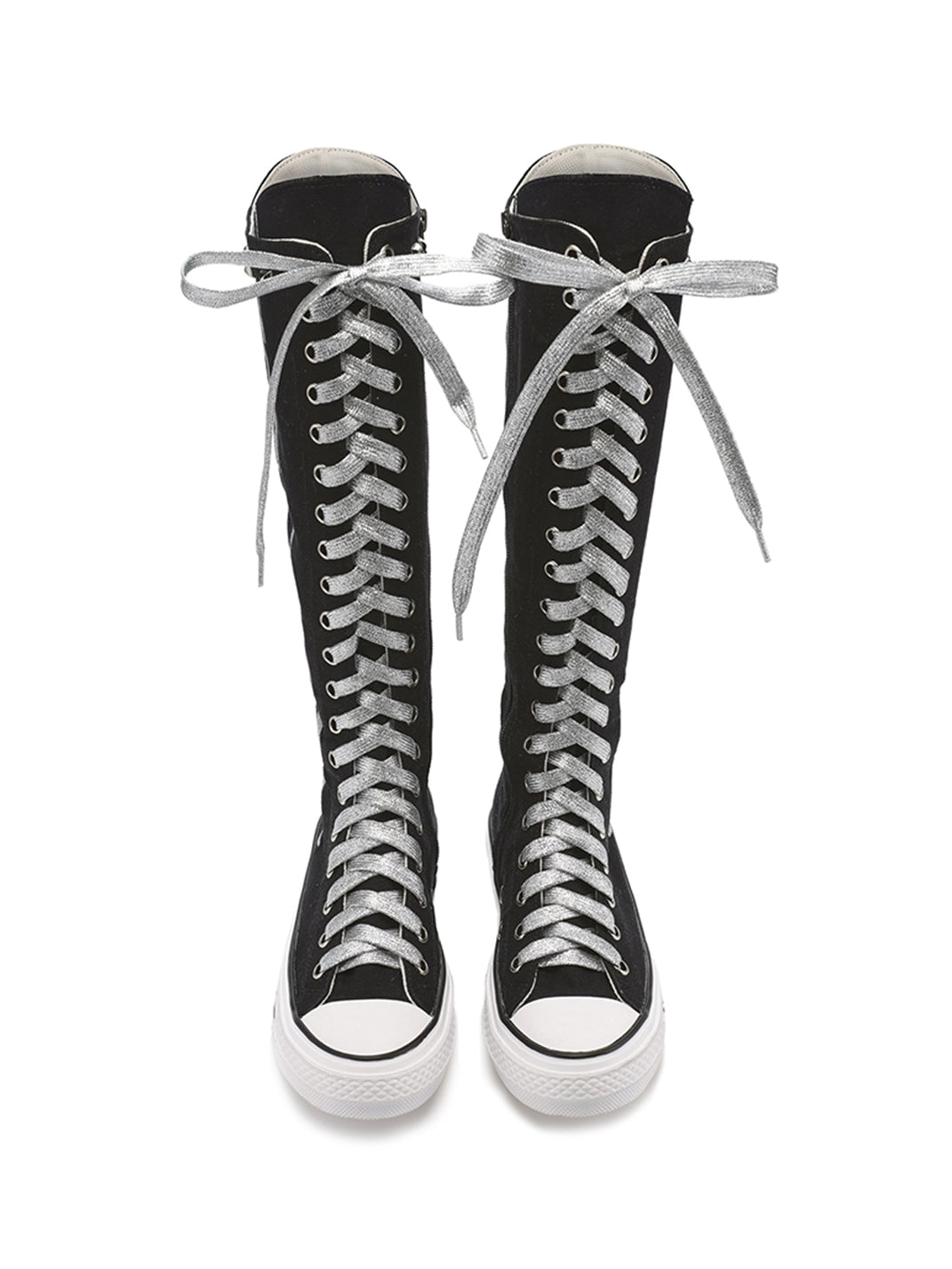 Studded Graphic Canvas Knee-High Boots