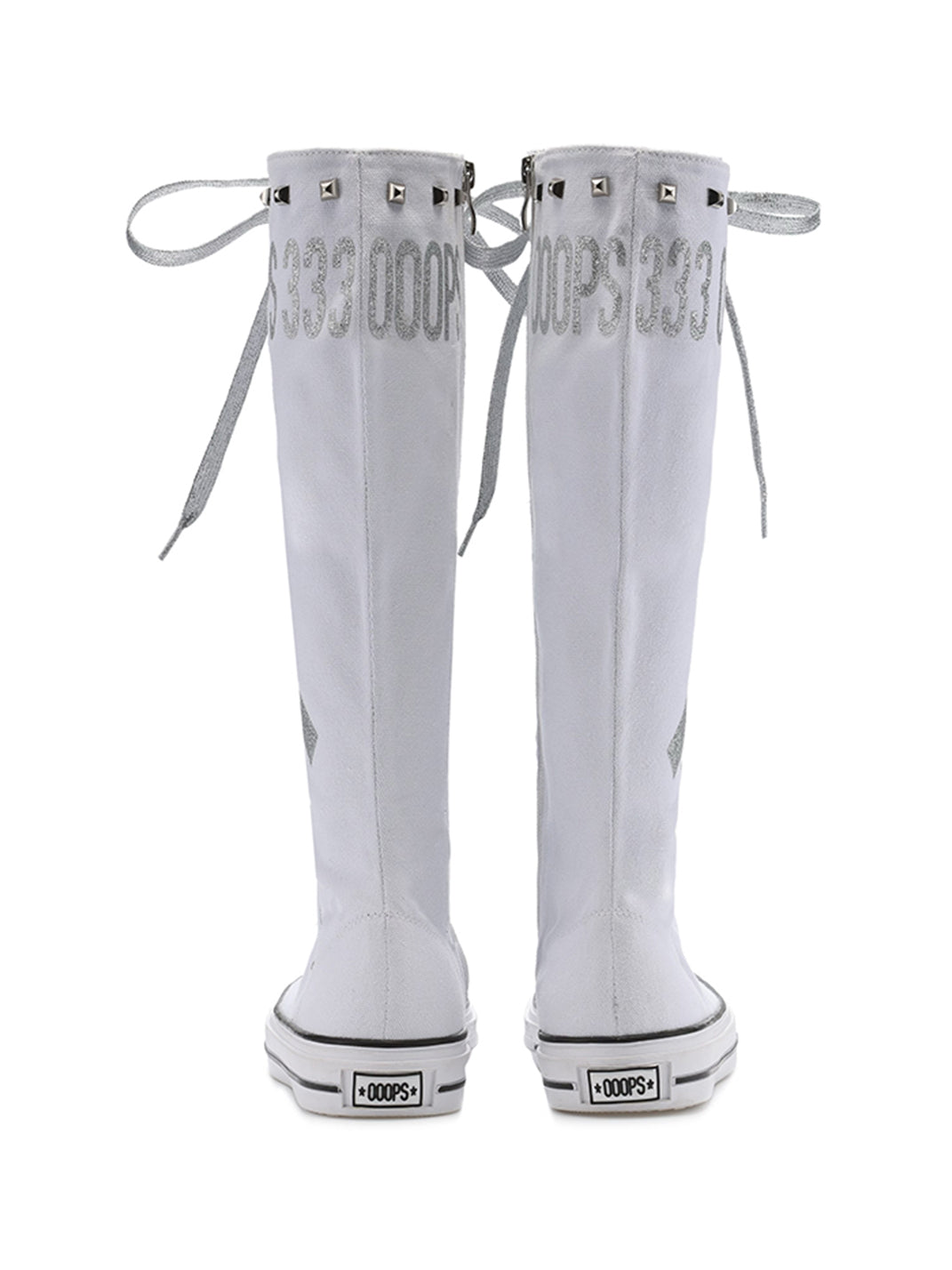 Studded Graphic Canvas Knee-High Boots