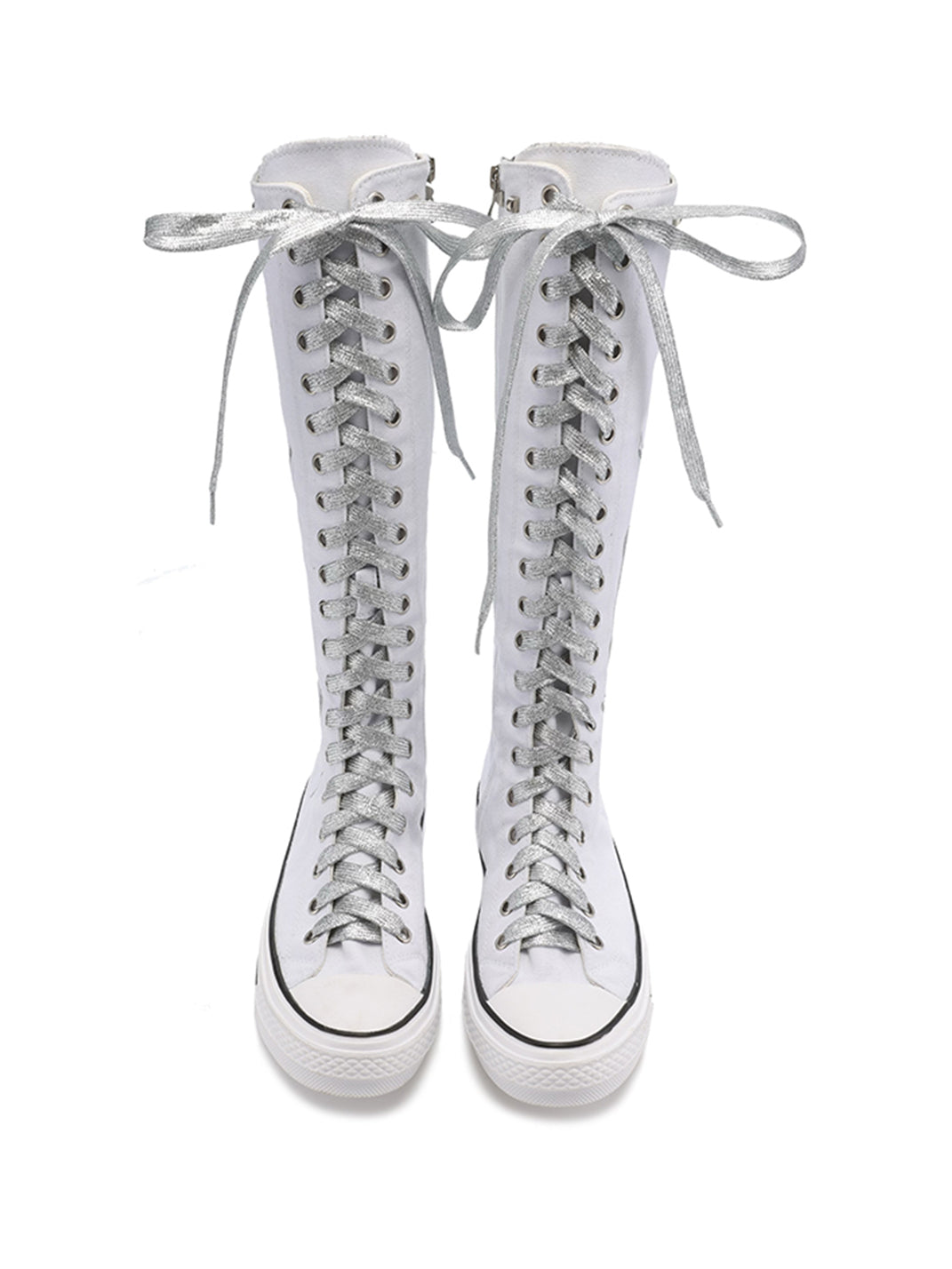 Studded Graphic Canvas Knee-High Boots