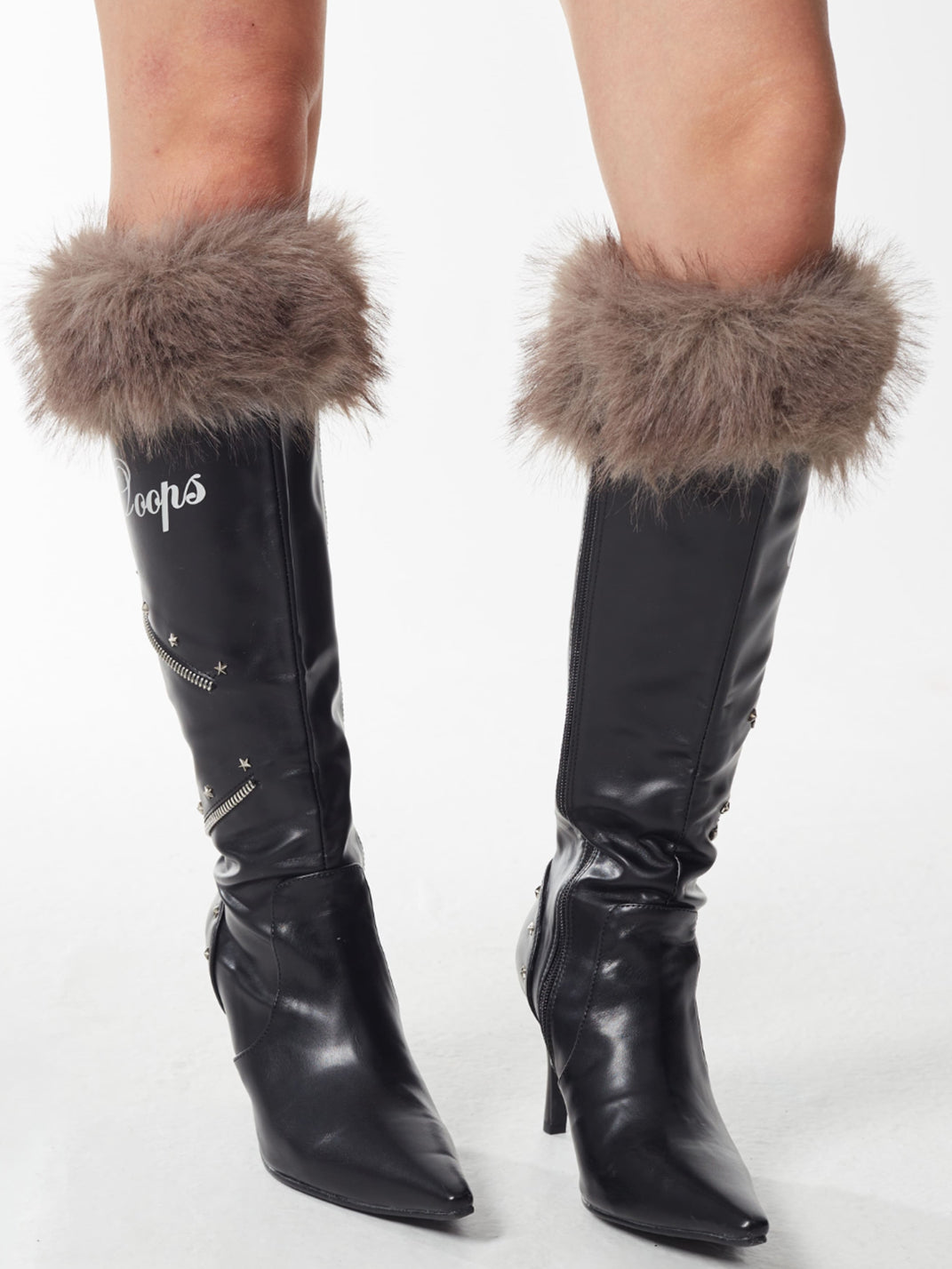 Plush-Cuff Pointed-Toe Knee-High Boots