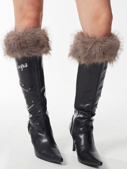 Plush-Cuff Pointed-Toe Knee-High Boots