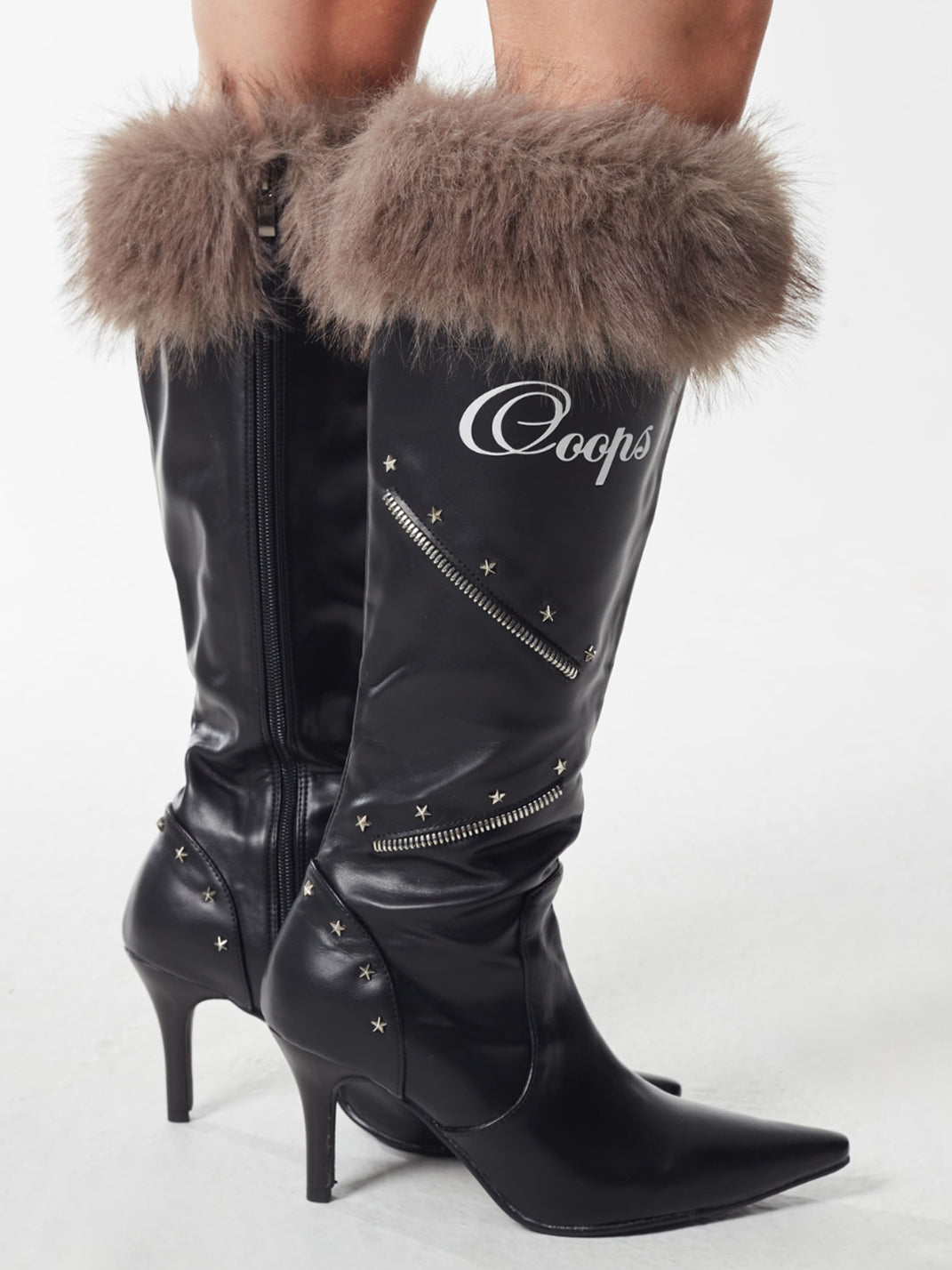 Plush-Cuff Pointed-Toe Knee-High Boots