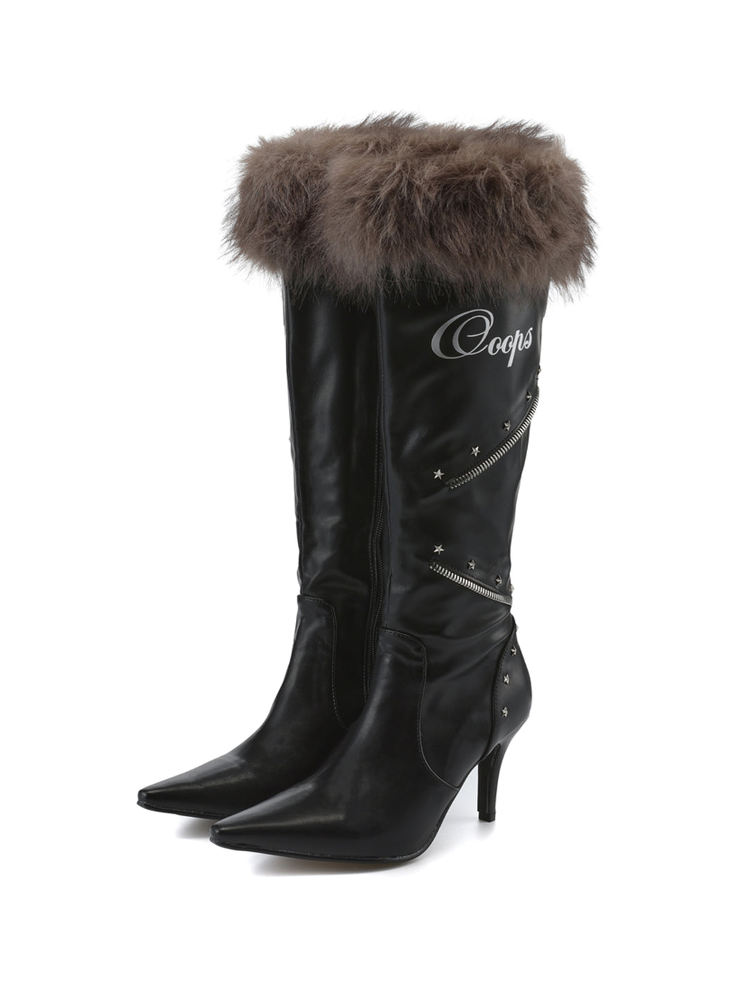 Plush-Cuff Pointed-Toe Knee-High Boots