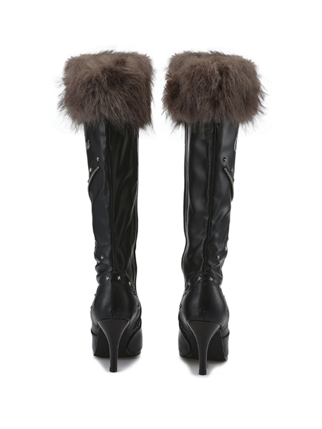 Plush-Cuff Pointed-Toe Knee-High Boots