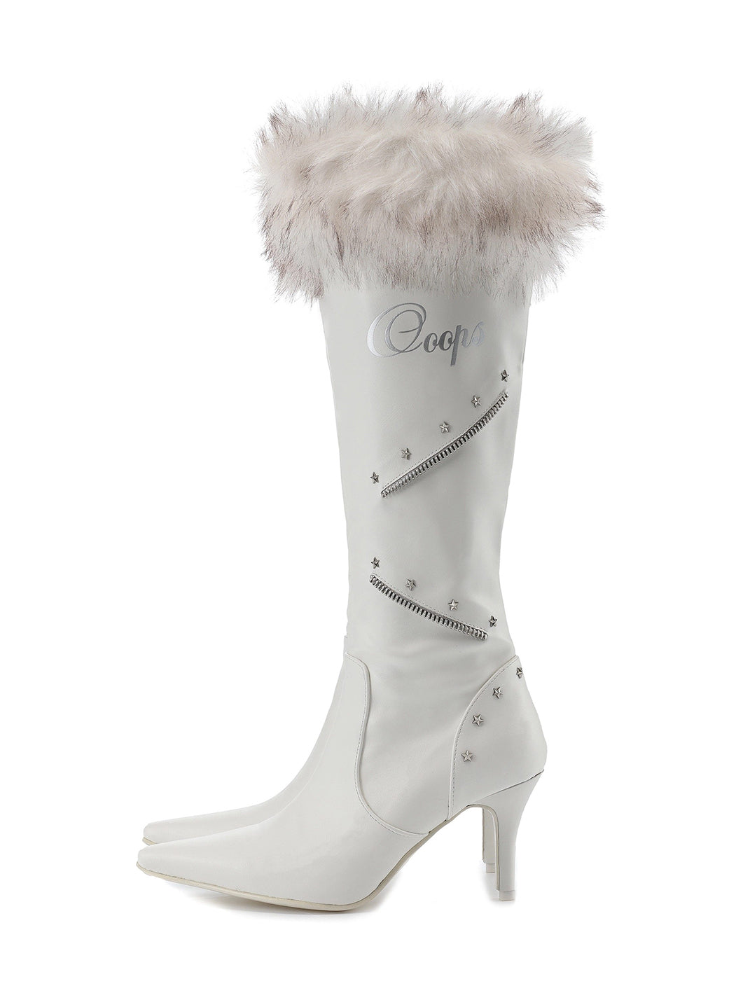 Plush-Cuff Pointed-Toe Knee-High Boots