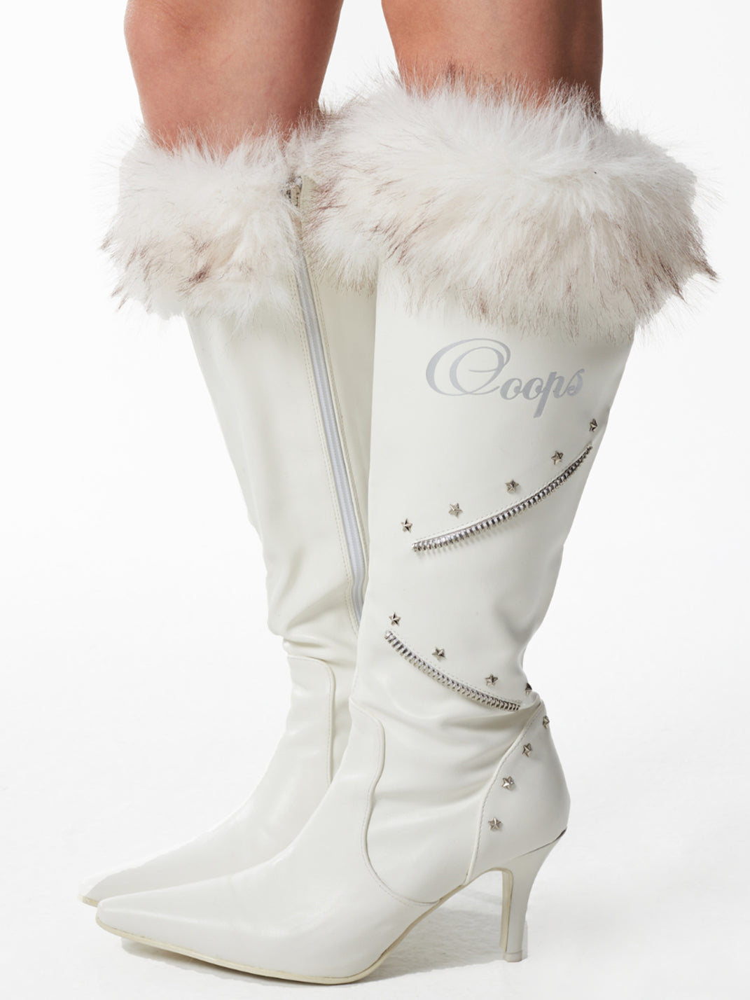 Plush-Cuff Pointed-Toe Knee-High Boots