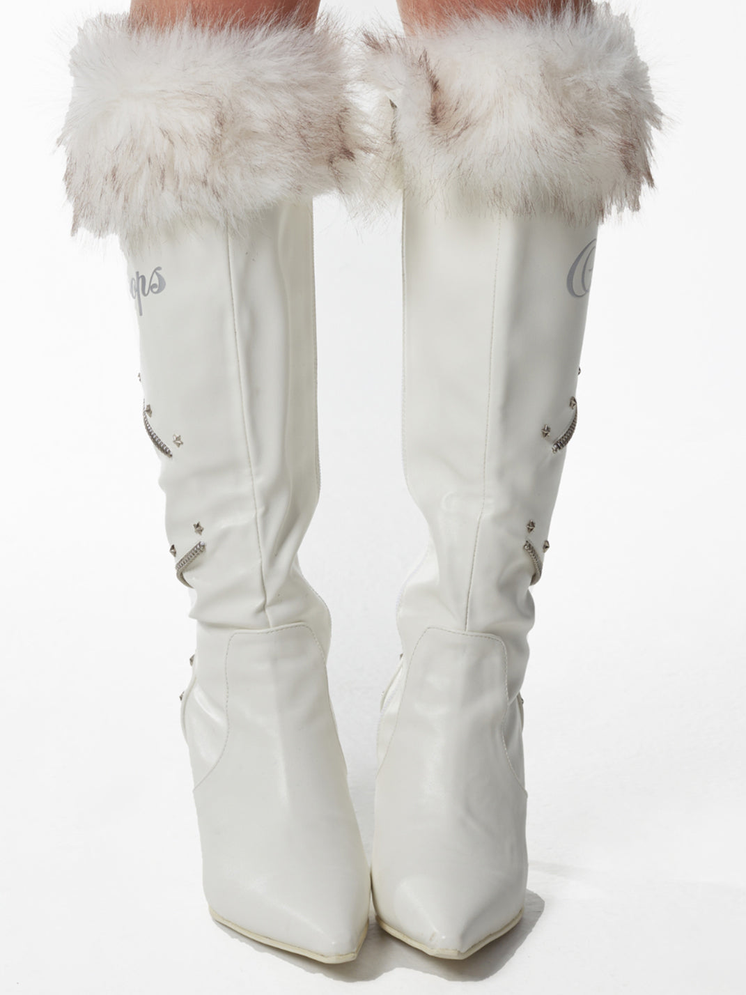 Plush-Cuff Pointed-Toe Knee-High Boots