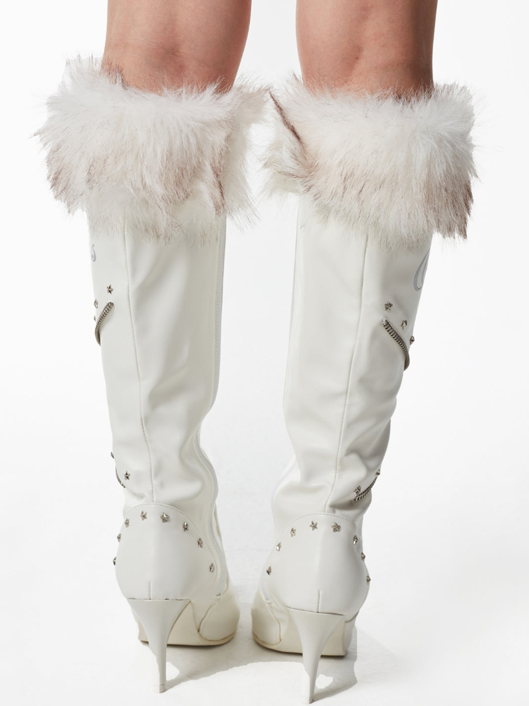 Plush-Cuff Pointed-Toe Knee-High Boots