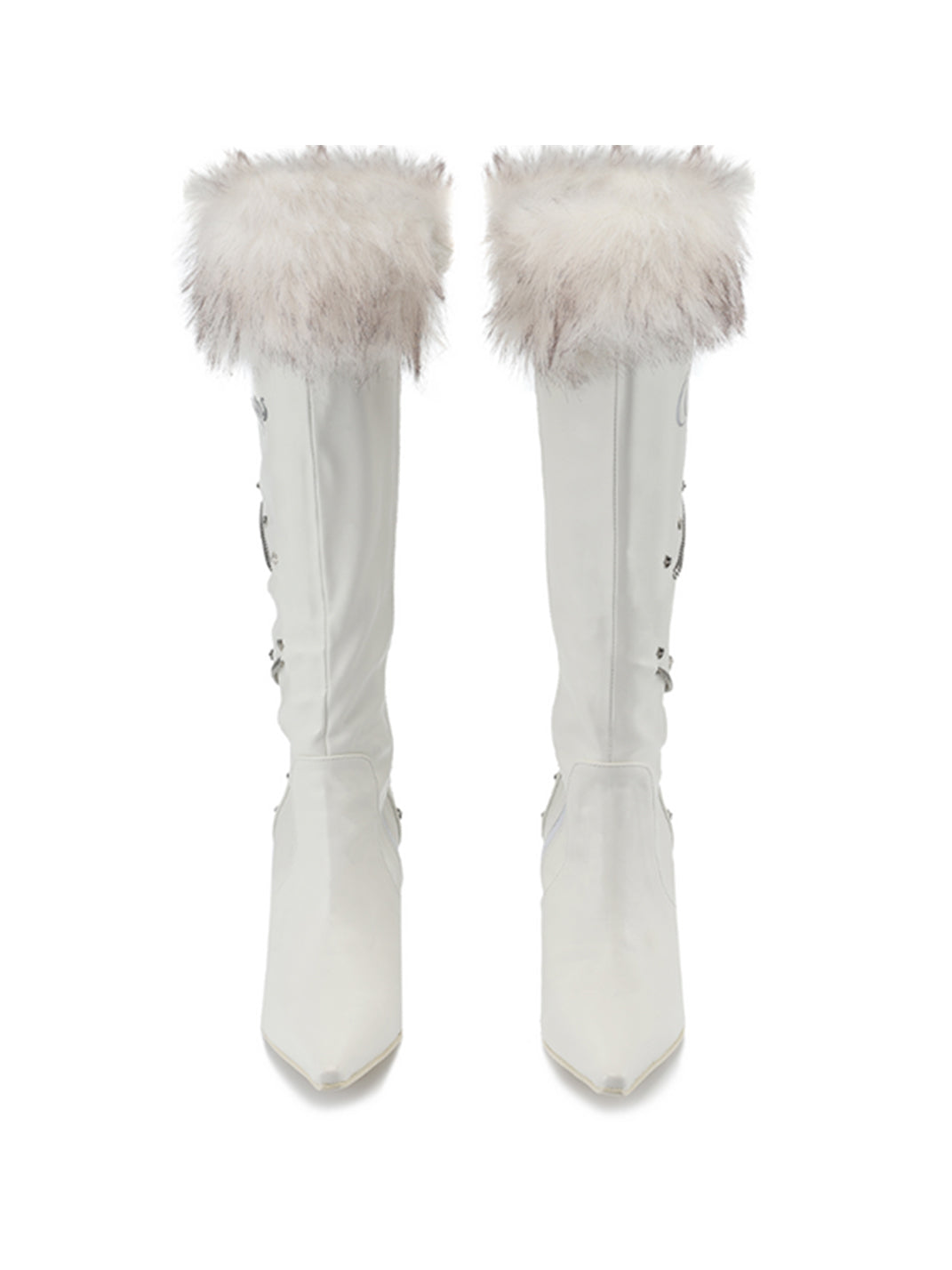 Plush-Cuff Pointed-Toe Knee-High Boots