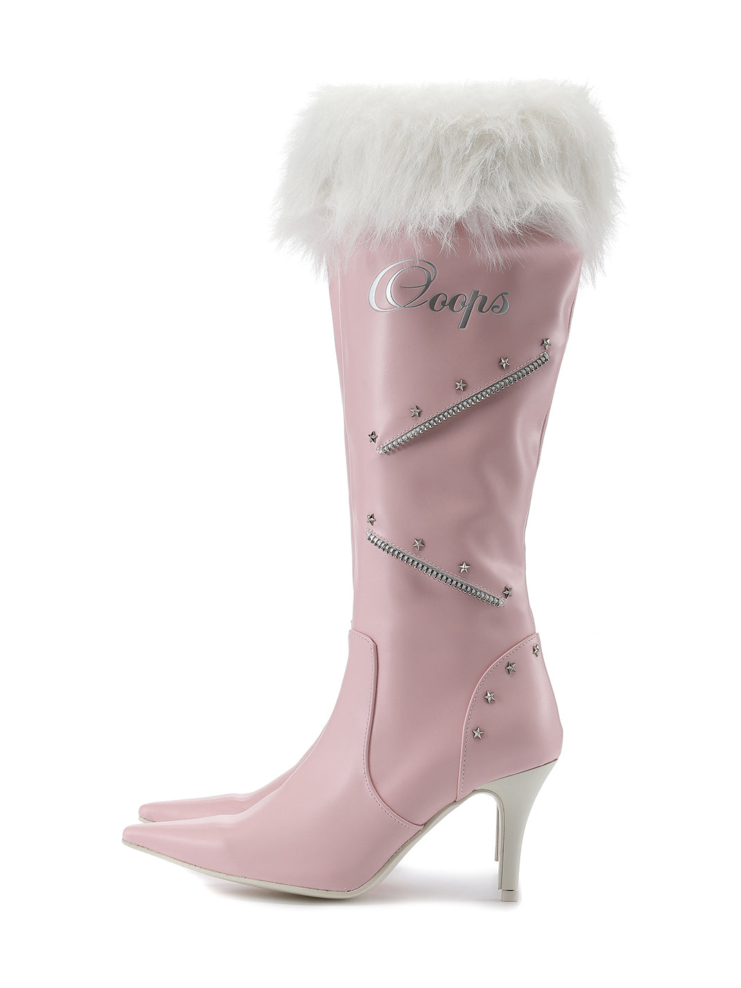 Plush-Cuff Pointed-Toe Knee-High Boots