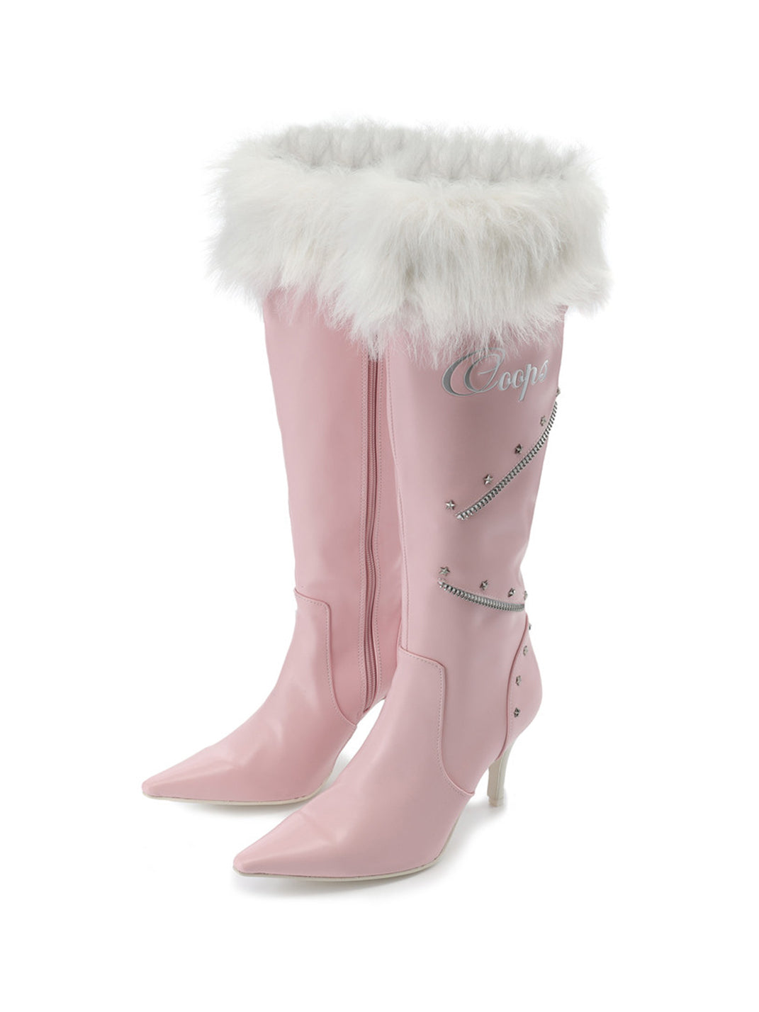 Plush-Cuff Pointed-Toe Knee-High Boots