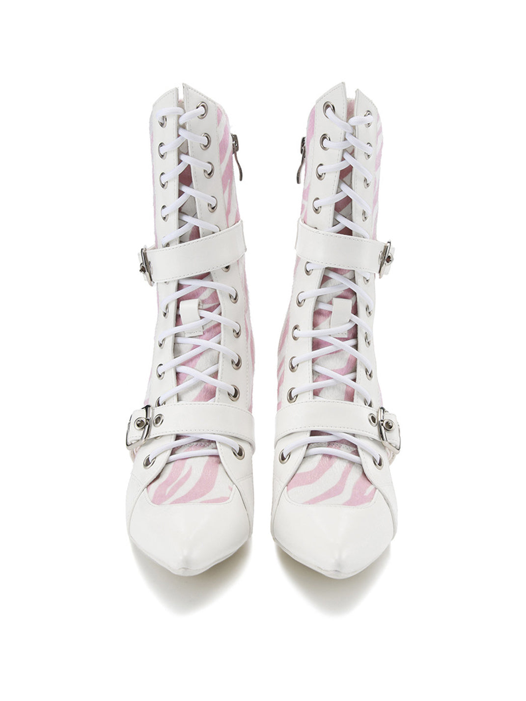 Colorblock Lace-Up Pointed-Toe Boots