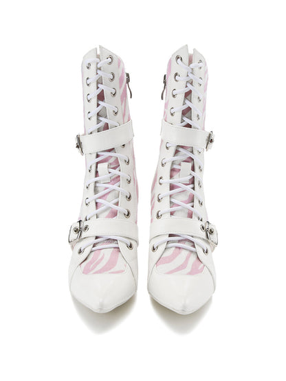Colorblock Lace-Up Pointed-Toe Boots