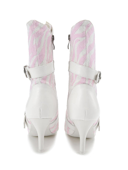 Colorblock Lace-Up Pointed-Toe Boots