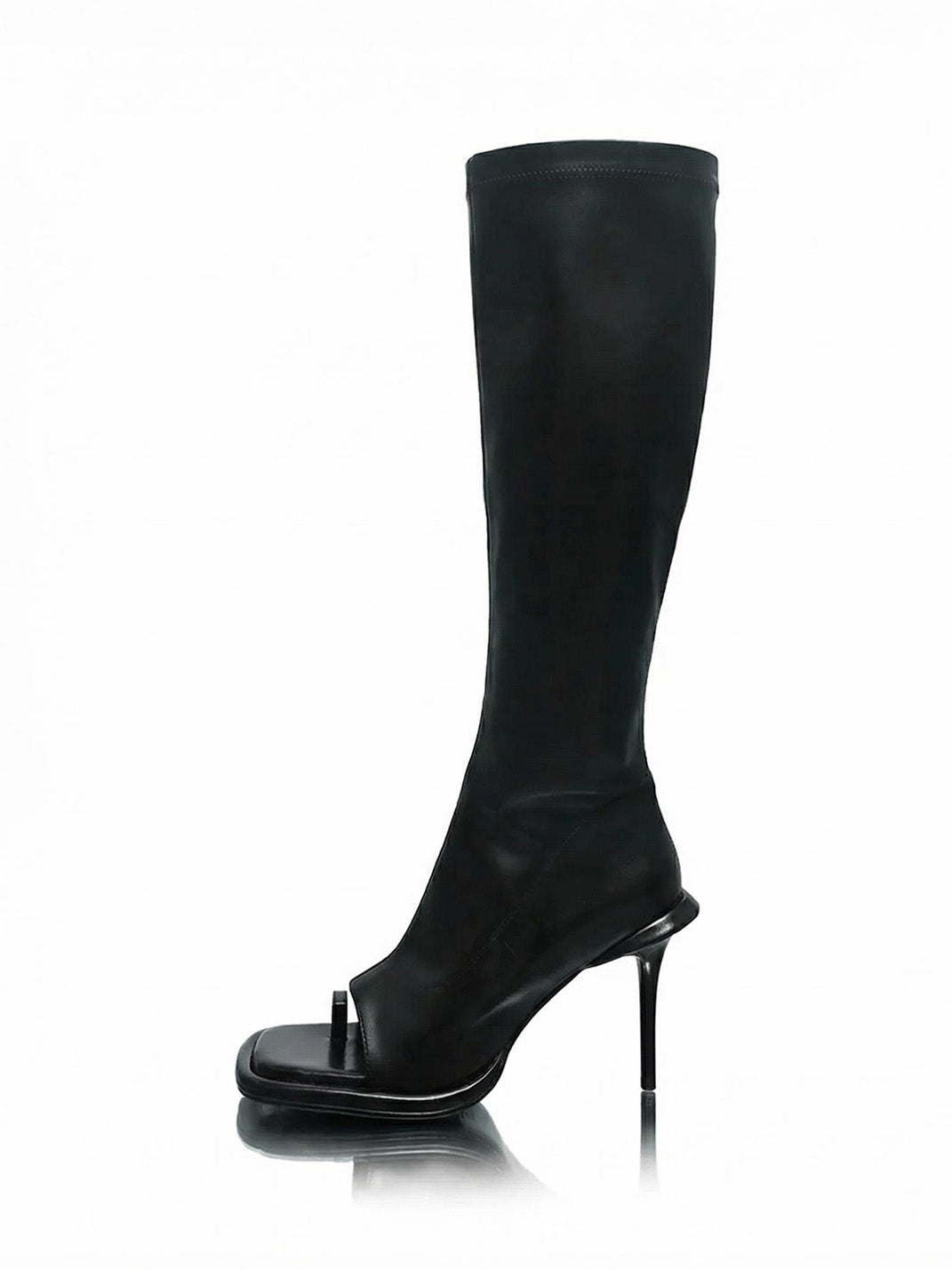 Peep-Toe Stretch Stiletto Knee-High Boots