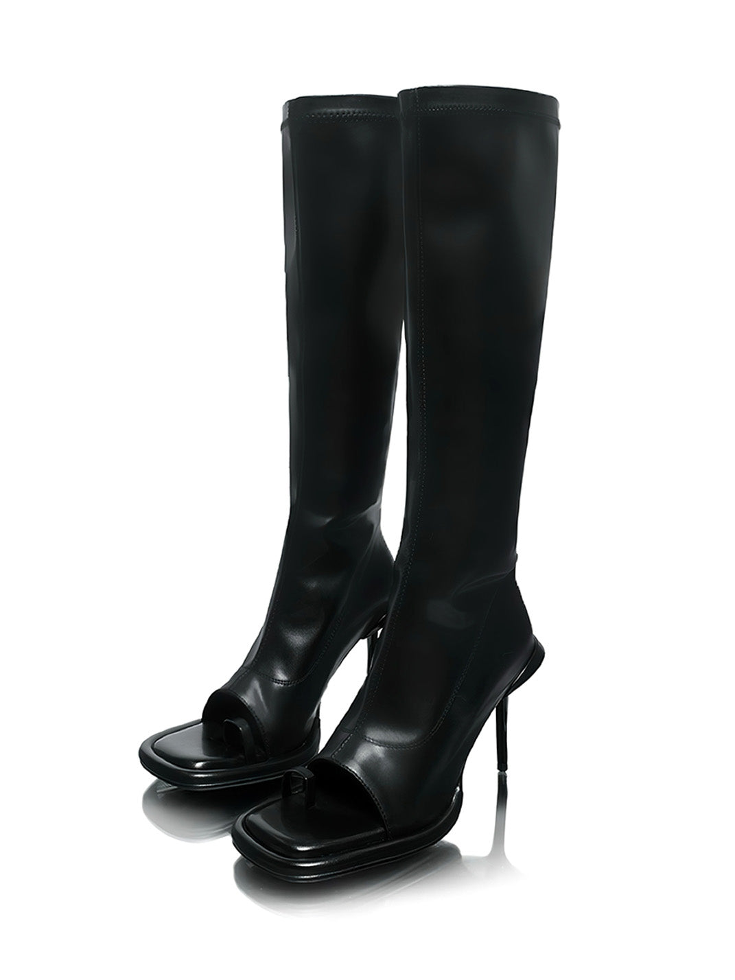 Peep-Toe Stretch Stiletto Knee-High Boots