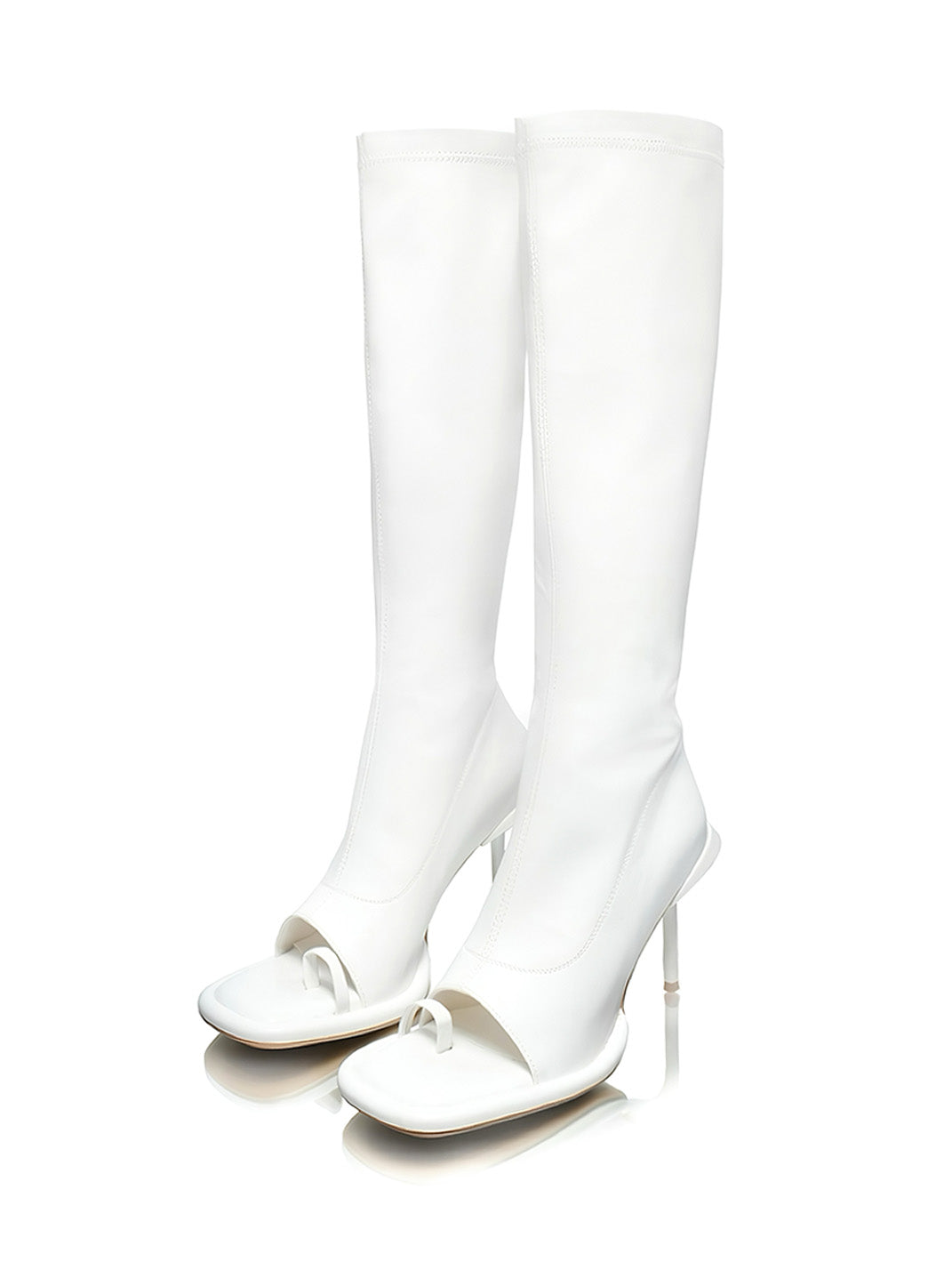 Peep-Toe Stretch Stiletto Knee-High Boots