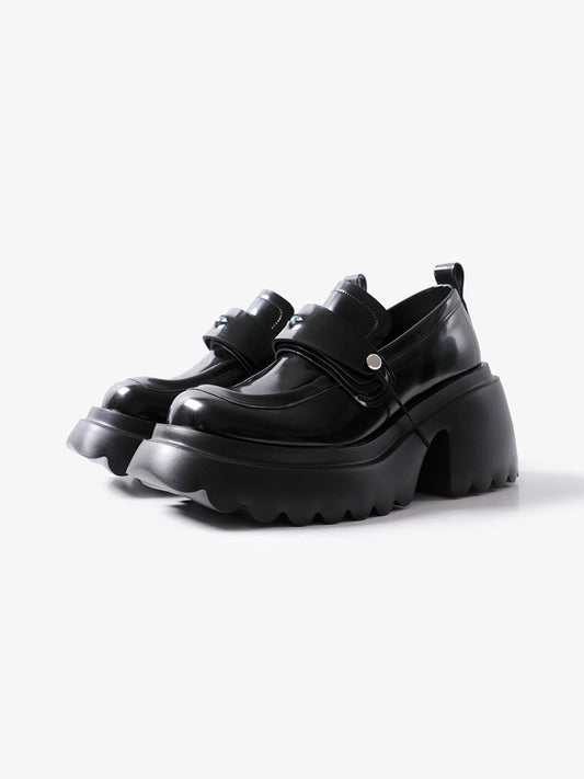 Black Ocular-Accent Lug-Sole Loafers