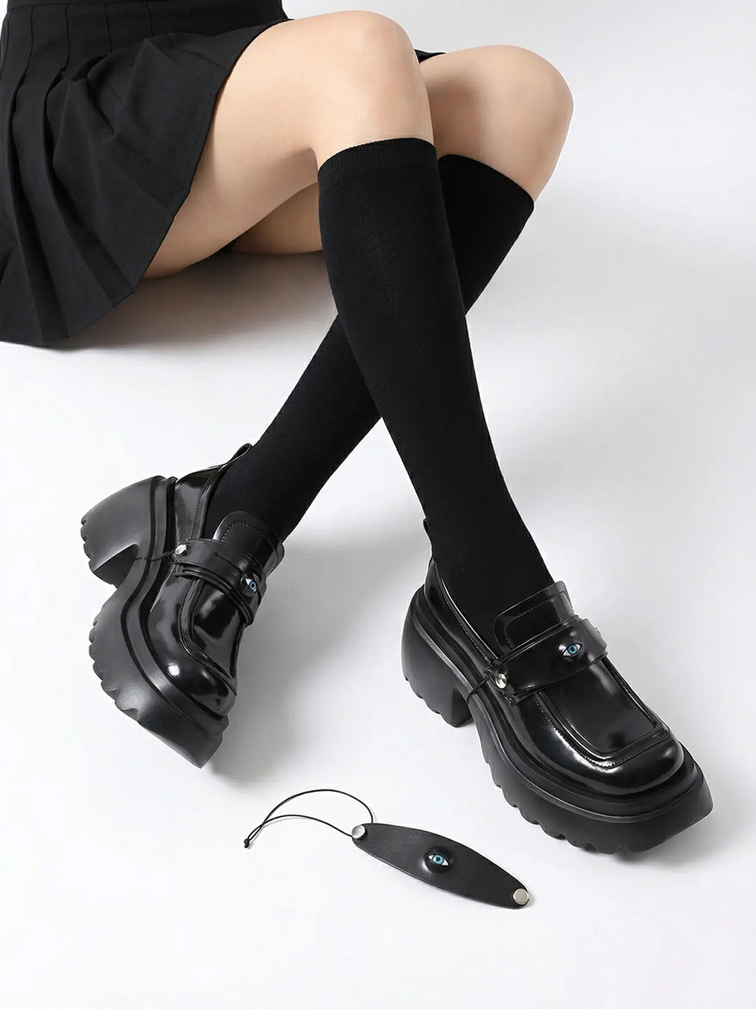 Black Ocular-Accent Lug-Sole Loafers