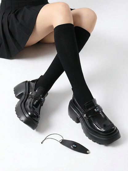 Black Ocular-Accent Lug-Sole Loafers