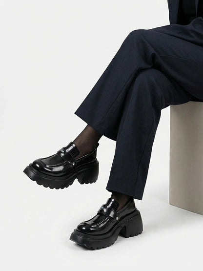 Black Ocular-Accent Lug-Sole Loafers