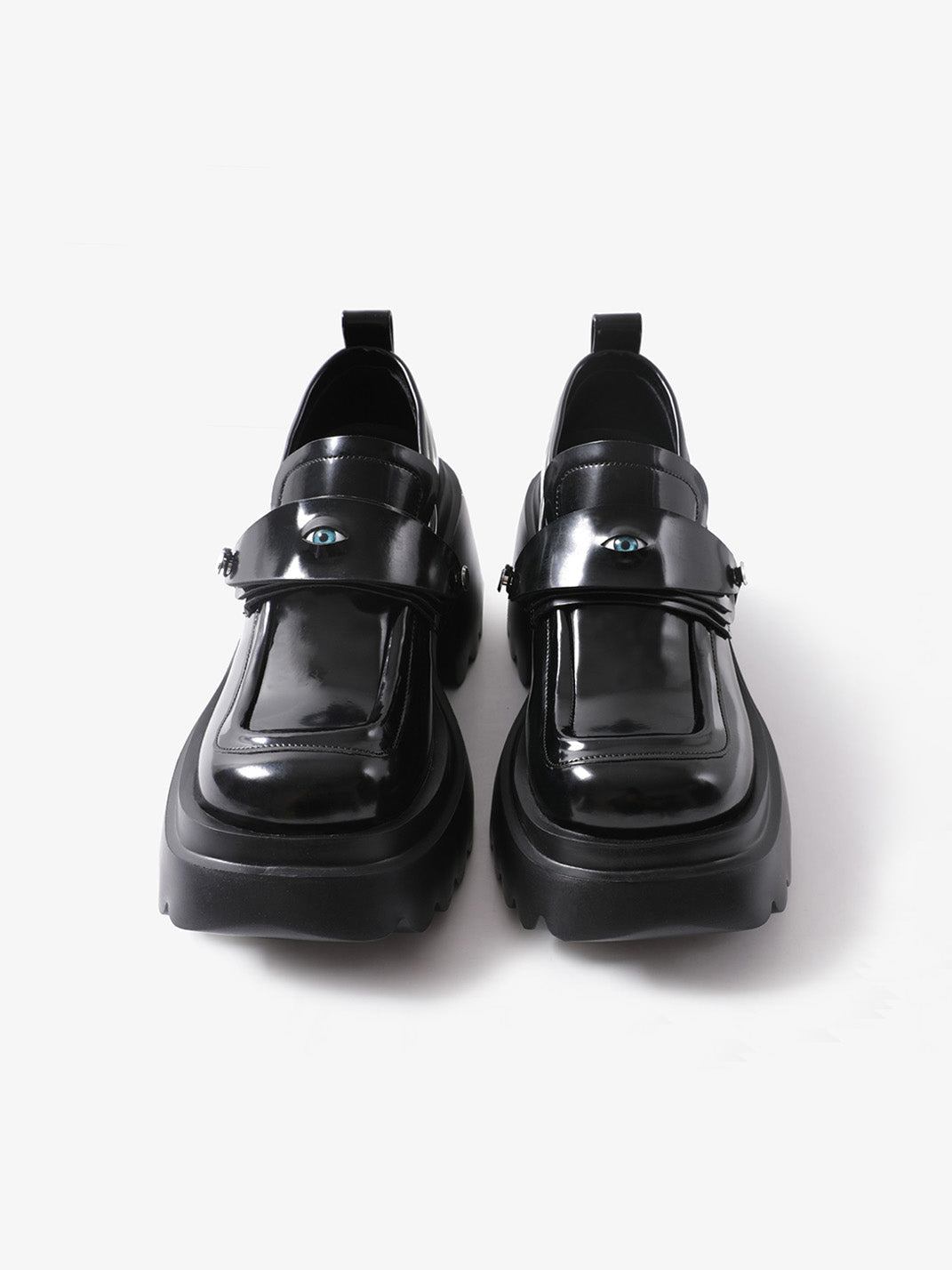 Black Ocular-Accent Lug-Sole Loafers