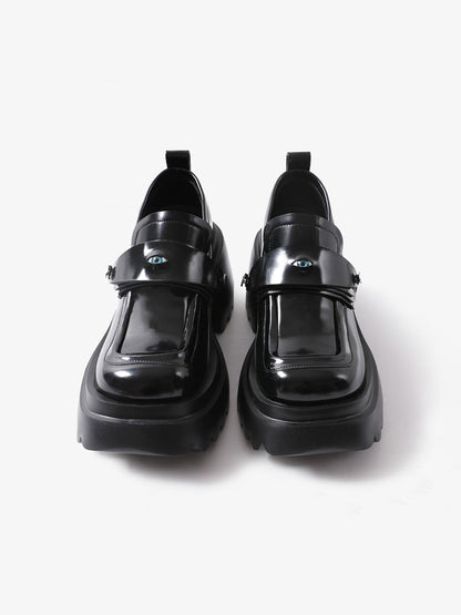 Black Ocular-Accent Lug-Sole Loafers