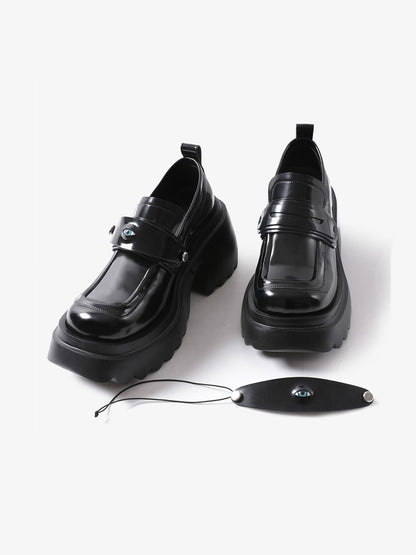 Black Ocular-Accent Lug-Sole Loafers
