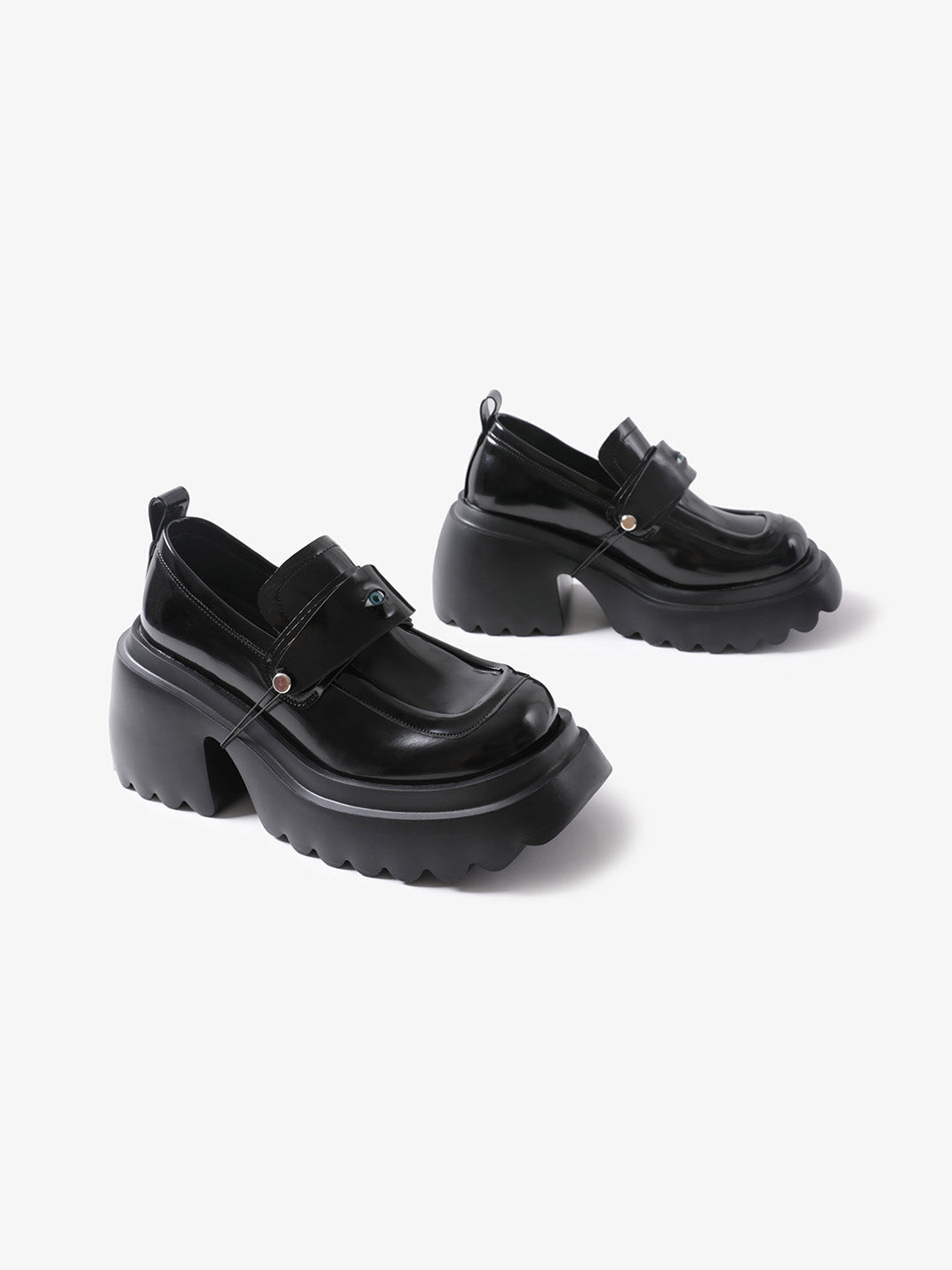 Black Ocular-Accent Lug-Sole Loafers