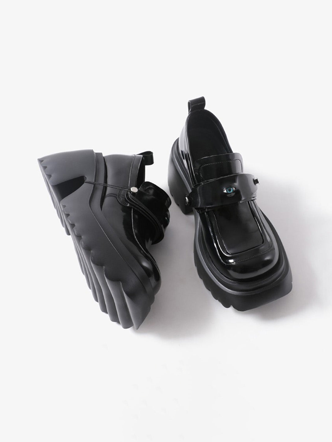 Black Ocular-Accent Lug-Sole Loafers