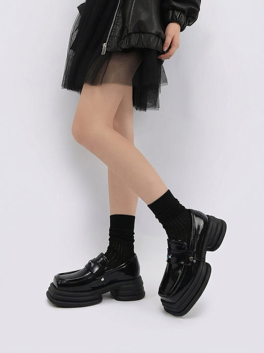 Hardware-Trim Split-Sole Platform Loafers