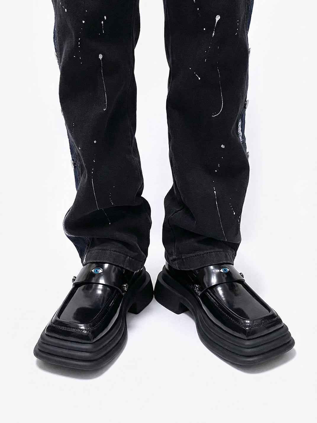 Hardware-Trim Split-Sole Platform Loafers